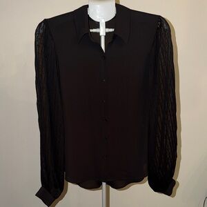 Express Black Button Down Shirt with Sheer Sleeves